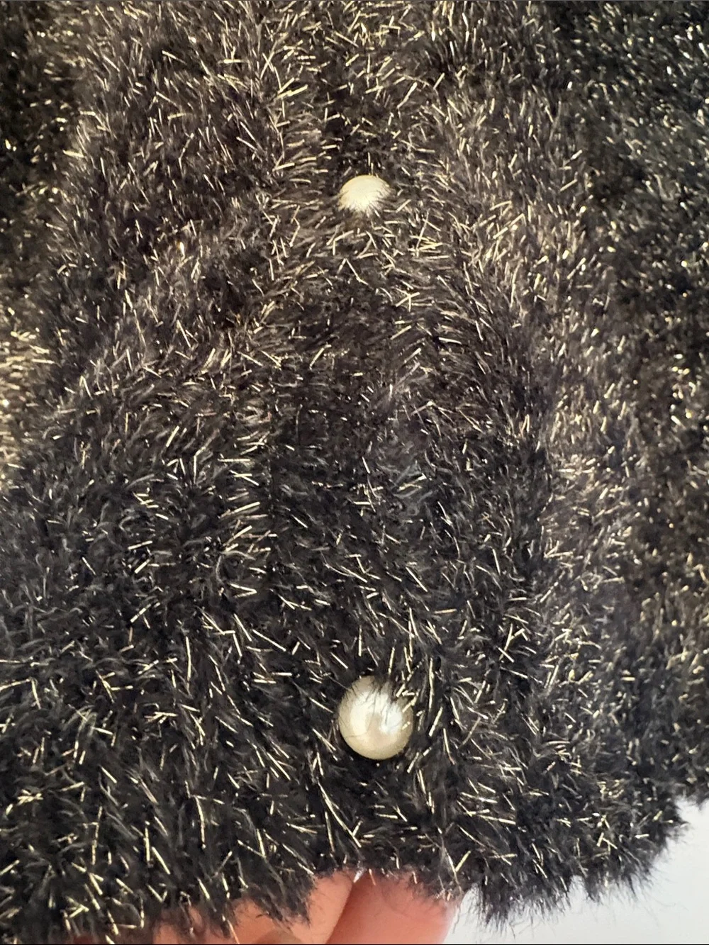 On-34th Black Sparkle Button-Front Sweater with pearl buttons
